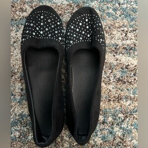 No brand. New black rhinestone studded flat ballerina style shoes.